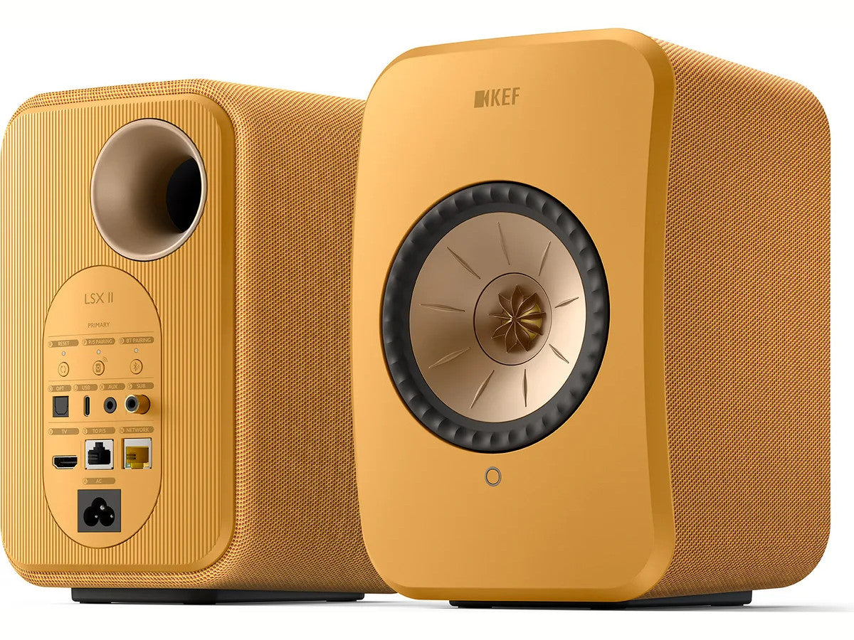 KEF LSX 2 ambre avant et connectique