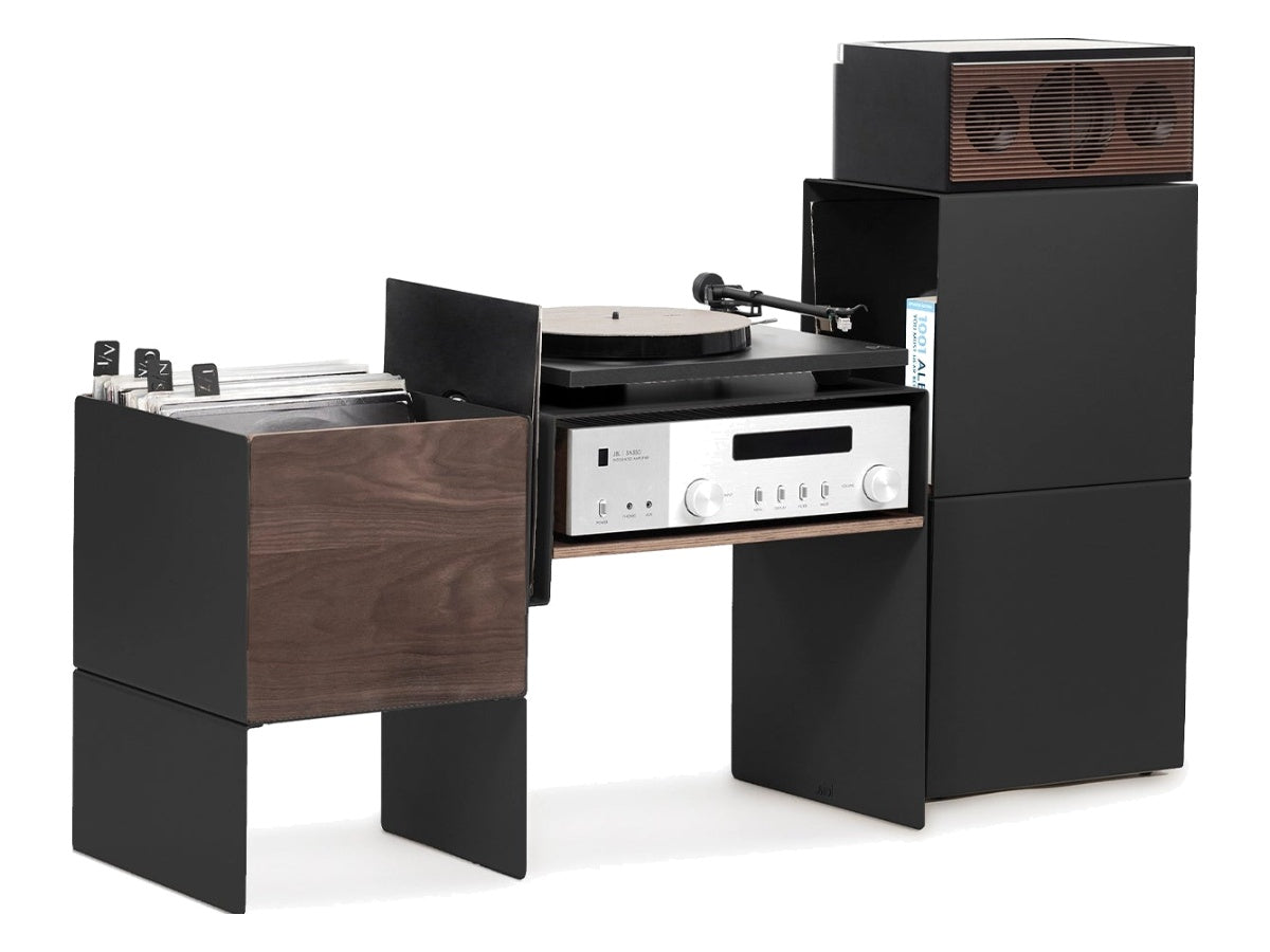 LOIA La Console Vinyles Basse Noir - Noyer