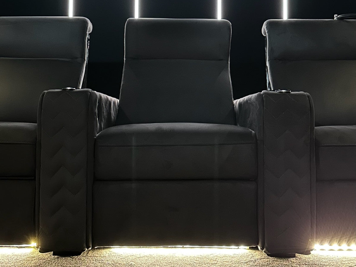 AV Concept Products - Mandalay / Fauteuil motorisé en Cuir (Finition lisse ou suede) - Triple motorisation (jambes, dos, nuque) - Porte gobelet réfrigéré - Massage - Retroéclairage or