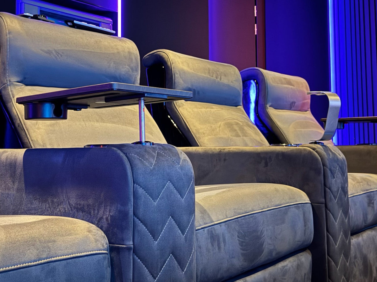 AV Concept Products - Mandalay / Fauteuil motorisé en Alcantara - Triple motorisation (jambes, dos, nuque) - Porte gobelet réfrigéré - Massage - Retroéclairage or